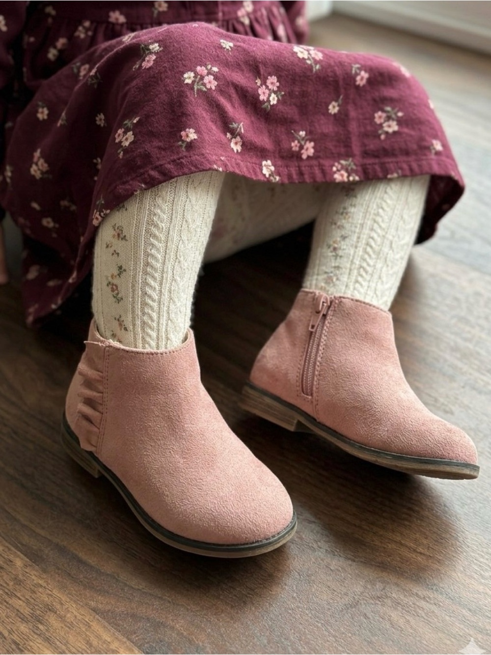 Pink Faux Suede Ruffle Ankle Boots Girl Baby Size 7 Cat & Jack Shoes